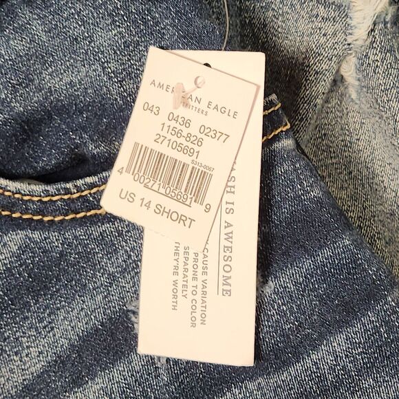 American Eagle Overall Womens Jegging Dark Wash Stretch Distressed Size 14 Short - Picture 5 of 7